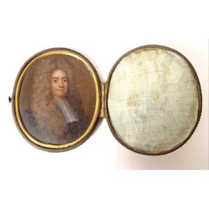 Miniature Painted Portrait Law Man Magistrate Leather Case Eighteenth Century