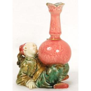 Vase Soliflore Porcelaine Choisy-le-roi HB Boulenger Enfant Chinois XIXème