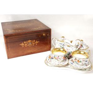 Head To Head Service In Paris Porcelain, Marquetry Box, Napoleon III Nineteenth Time