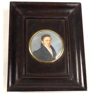 Painted Miniature Portrait Notable Man Frock Coat Rosewood Frame Nineteenth