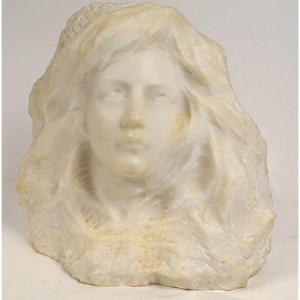 Sculpture Head Young Woman Carrara Marble G. Verona Art Nouveau XIXth Century