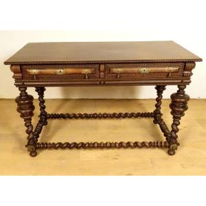 Middle Table Rosewood Indo-portuguese Bronze Drawers XIXth Century