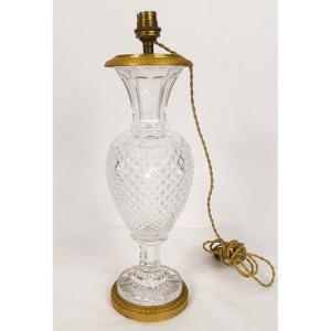 Empire Lamp Baluster Vase Cut Crystal Diamond Tips Gilt Bronze 20th