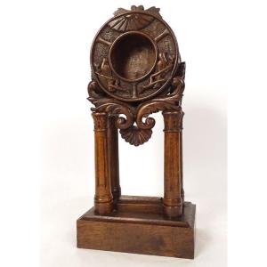 Black Forest Carved Wood Watch Holder Portico Bird Shell Clock 19th