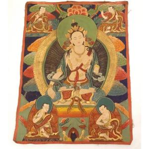 Thangka Tibétain Peinture Bouddhiste Déesse Tara Blanche Bouddha Tibet XXè