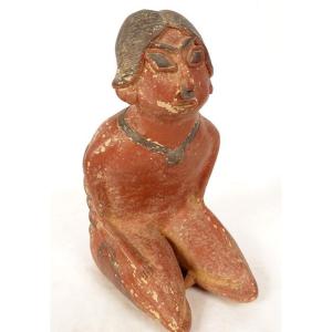 Pre-columbian Statuette Sitting Emaciated Man Nayarit Mexico Terracotta
