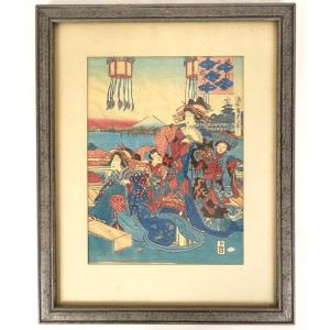 Japanese Ukiyo-e Print Oiran Kamuro Kunisada Utagawa II Edo 19th Century