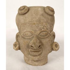Fragment Pre-columbian Statuette Man Head Jama Coaque Tumaco La Tolita