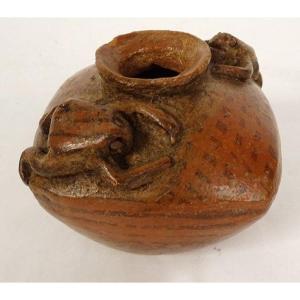 Pre-columbian Vase Colima Mexico Frogs Terracotta America