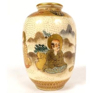 Small Satsuma Porcelain Vase Japan Wise Characters Meiji Gilding 19th Century