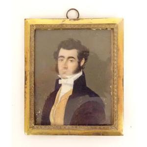 Miniature Peinte Portrait Gentilhomme Notable 1823 Cadre Laiton XIXè Siècle