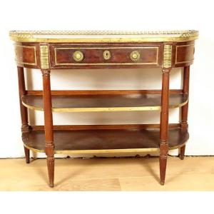 Louis XVI Console Half-moon Mahogany White Marble Golden Brass XVIIIth Century