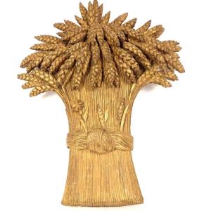 Sculpture Sign Sheaf Of Gold Wheat Golden Wood Bakery Jeweler 81cm 18th