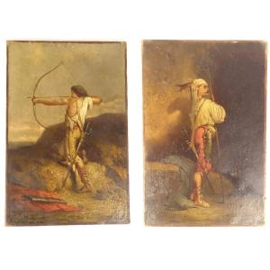 Pair Hst Orientalist Paintings Att. Adrien Guignet Archer Star 19th Century