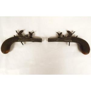 Pair Of Small English Walnut Flintlock Pistols Clougil & Sons Bath 18th Century