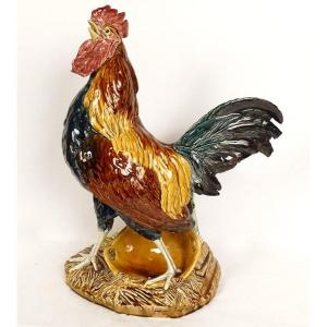 Choisy-le-roi Earthenware Rooster Vase Sculpture Signed Louis Carrier-belleuse 19th Century