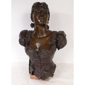 Bronze Sculpture Georges Van Der Straeten Bust Of A Woman Belle Epoque Paris 19th Century