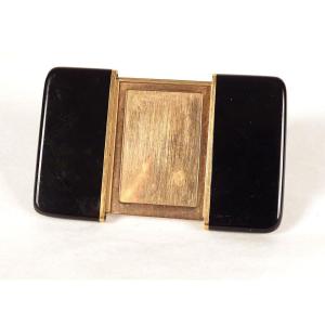 Small Travel Photo Frame Gold Metal Black Lacquer St Dupont Paris 20th Century