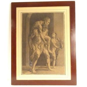 Mythological Drawing After Raphael Aeneas Anchises And Ascanius Signed 1820 XIXth