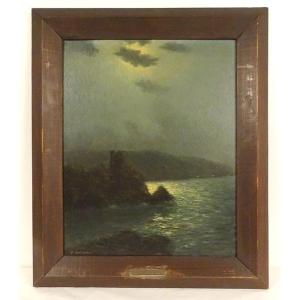 Hsp Chiaroscuro Vincent Ambrosini Night Landscape Seaside Corsica 20th Century