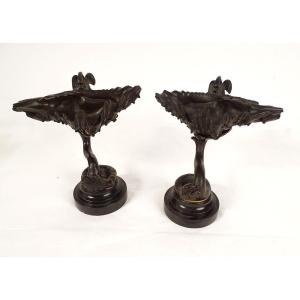 Pair Of Gothic Bronze Dragons Pocket Empties Viollet-le-duc Napoleon III 19th Century