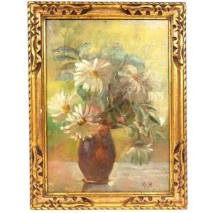 Hst Marceron-maille Still Life Painting Bouquet Of Flowers Golden Frame 19th Century