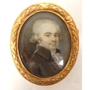 Miniature Peinte Broche Or 18k Portrait Comte De La Villirouët Lambilly 18è