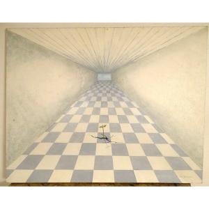 Large Hst Surrealist Painting Fred Zeller Psychic Perception Space 1971