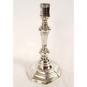 Louis XIV Candlestick Torch Silver Plated Bronze Cut Sides Early 18th Century