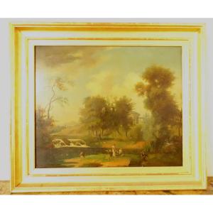 Large Hst Romantic Landscape Characters Shepherds Ruins River 19th Century