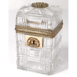 Small Charles X Crystal Baccarat Creusot Brass Bronze Box Case 19th Century