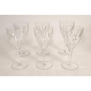 6 Saint-louis Cut Crystal Water Stemmed Glasses Bristol Model 20th Century