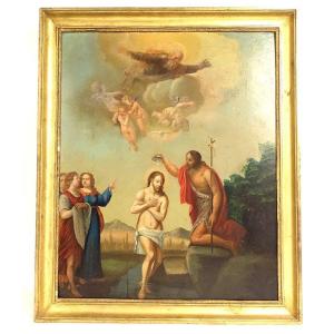 Hsp Painting Baptism Of Christ Jesus Saint John The Baptist Cherubs End Of 18th Century