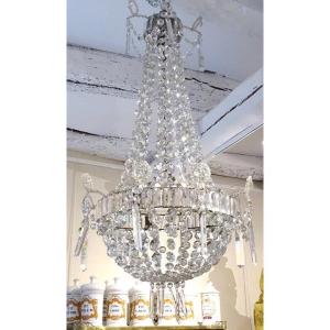 Chandelier Basket Cut Crystal Tassels Garlands 19th Century