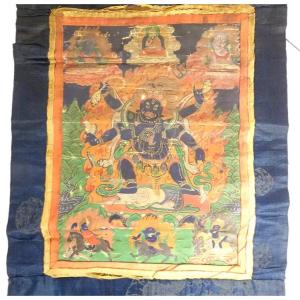 Thangka Tibétain Peinture Bouddhiste Mahakala 6 Bras Dharmapala Tibet 18è