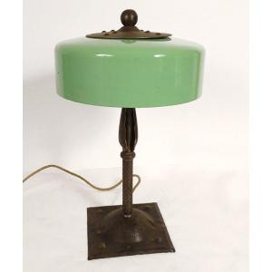 Lampe Goberg Hugo Berger Opaline Fer Forgé Martelé Art Nouveau XXè Siècle