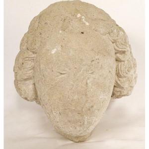 Sculpture Head Of Statue White Stone Haute Epoque XVIth XVIIth Century