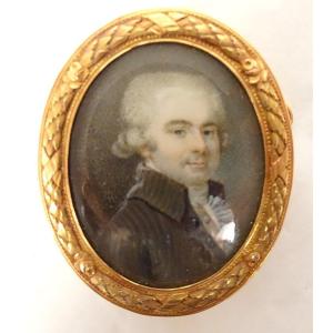 Miniature Peinte Broche Or 18k Portrait René Ange De La Guerrande XVIIIè