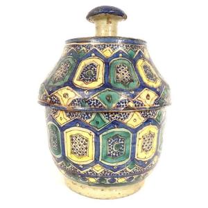 Jobbana Pot à Beurre Faïence Polychrome Maroc Maghreb Fès Morocco XIXème