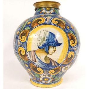 Large Majolica Vase Portraits Soldier Maestro Domenico Venice Italy XVIth