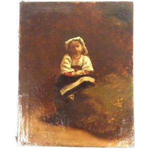 Hst Painting Portrait Of A Little Italian Girl By Ap. Bonnat Haro & Fils 19th Century