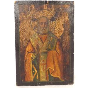 Greek Orthodox Icon Hsp Portrait Saint Nicholas Bishop Myra 19th Century