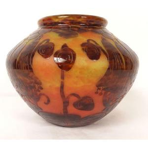 Petit Vase Boule Le Verre Français Schneider Campanules Pâte de Verre XXème