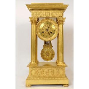 Large Portico Regulator Clock Gilt Bronze Columns 1st Empire 19th Century