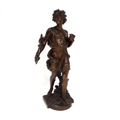 Sculpture Bronze Young Man Branchage Palme Signed Moreau Nineteenth