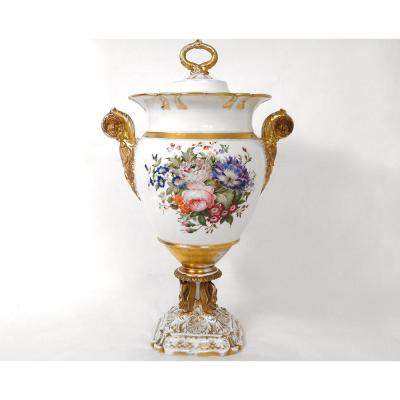 Grand Rafraichissoir Porcelaine Paris Cygnes Mascarons Napoléon III XIXè