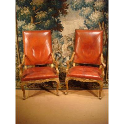 Pair Of Regency Armchairs Carved Gilded, XVIII