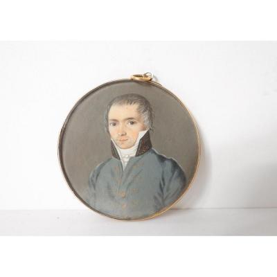 Painted Miniature Portrait Young Man Noble Bourgeois Mount Gold XIXth