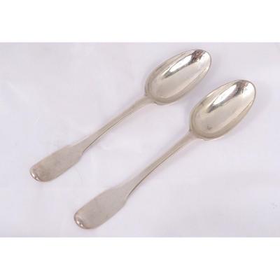 Pair Sterling Silver Spoons Farmers General XVIII Vannes Le Clerc