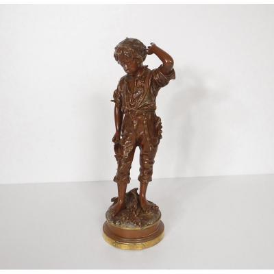 Sculpture Bronze Boy Child An Accident Signed Anfrie XIX